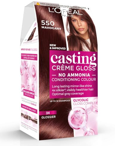 L’Oréal Paris Casting Crème Gloss Semi-Permanent Hair Dye, 550 Mahogany | No-Ammonia, Radiant & Natural Colour, Lasting 32 Washes, 3x Glossier, 4x Silkier, Visibly Healthier, Easy Application