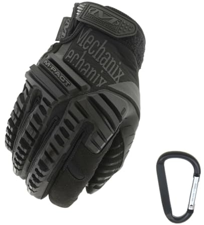 Mechanix WEAR M-PACT Taktisk insatshandske, optimalt skydd, andningsbar bästa passform + kugghjulskarbinhake, svart täckt, coyote, multicam, varg grå, storlek: S, XL, svart, L