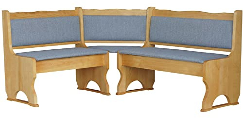k koma Alder - Banco esquinero de madera de pino con acolchado, color gris, madera maciza, color gris claro (100 x 120)