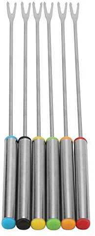 HERCHR 6Pcs Stainless Steel Fondue Forks, 24cm Long-Handled, Assorted Colors