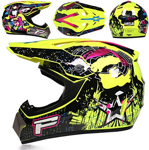 Amacigana® Motocross Helme Downhill Helme Motorrad Crosshelme & Endurohelme Jugend Kinder Offroad Helm Motocross Gear Combo Mask Brillenhandschuhe (Style #11, S)