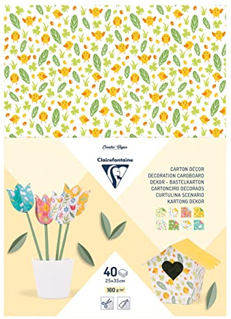 Clairefontaine 354599C - Una confezione da 40 fogli di cartoncino per decorazioni 25x35 cm 160 g,colori assortiti primavera