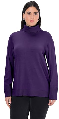 Ulla Popken Pullover con Collo Dolcevita, Alti orli a Costine e Maniche Lunghe Violet Profondo 46+ 799922840-46+