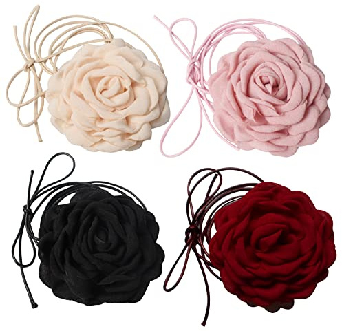 Cuizhiyu 4PK Flower Choker Necklace for Women, Big Rose Flower Necklace, Big Floral Necklace for Party Bride Wedding Party Summer Necklaces…