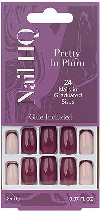 Nail HQ Press On Nails – Pretty In Plum Square Nails, 24 Durable Glossy Finish False Nails for Salon-Quality Manicure at Home