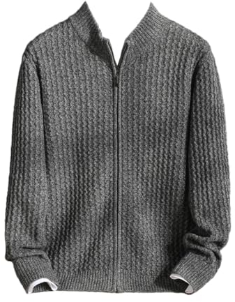 Haitpant Herr 100 % merinoull kappa stående krage långärmad cardigan höst vinter tjock stickad kashmirjacka, Blomma aska, XL