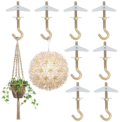 Fentar 8 Stück Federklappdübel, Schwerlast M6 Hohlraumdübel mit Haken, Kippdübel aus Kohlenstoffstahl, Rigipsdübel Deckenhaken, Federklappdübel mit Haken