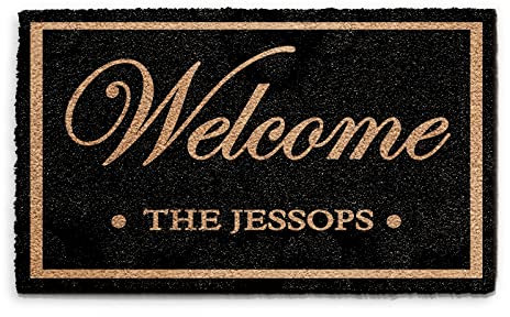 Hairyworm Personalised Doormat (45cm x 75cm) Small, Customise with Name, Initial, Text, Coconut Core Fibre Heavy Duty Mat, Rug, Family Name Welcome Dots Indoor Natural Coir Wide Door Mat