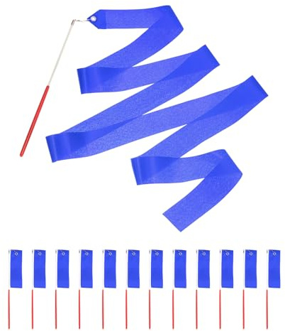 uxcell 12PCS Sapphire Blue Dance Ribbon, Gymnastics Ribbon Twirling Ribbons for Birthday Party Streamers Decoration,6.6Ft Circus Carnival Ribbon with Sticks Wands