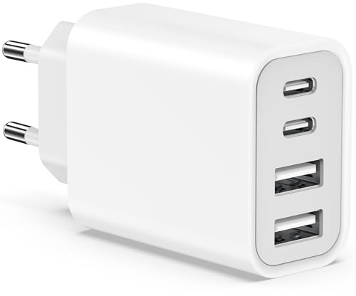 Chargeur USB C, 45W Prise USB Rapide pour iPhone 17 16 15 14 13 12 11 Plus Pro Max Air Samsung Chargeur 4-Port Multiple Charge usb avec PD et QC3.0 Type C Secteur Mural Alimentation Adaptateur Romalux