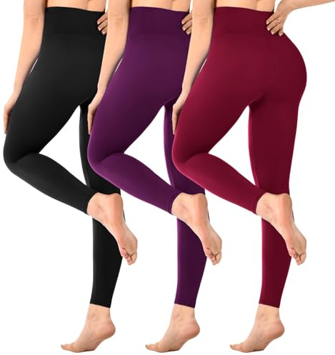 SINOPHANT Pack of 3 Women's High Waist Opaque Black Leggings for Gym Yoga Sports