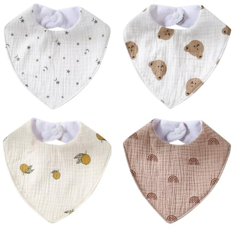 4 Pièces Écharpe Triangulaire Bébé Mousseline Foulard Bandana Bavoir Super Absorbant Bavoirs Bébé à Boutons Pression Nouveau Né Coton Bavoirs Bavoir Bandana Pour Bébés, Tout-Petits Et Garçon Fille