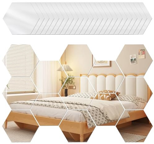 specchio adesivo, 24 pezzispecchio adesivo da parete specchietti autoadesivi Specchio Adesivo Acrilico Esagonale bagno,specchi adesivi progetti fai da te, da incollare decorazione da parete（8x6.8x4cm）