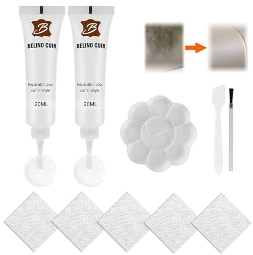 Jiounie Kit Riparazione Pelle Divano, 2 Pezzi Balsamo Riparazione Pelle, Crema di Riparazione in Pelle, Balsamo Riparazione Pelle, per Divano, Giacca in Pelle, Seggiolino Auto, Buchi, Usura(Bianco)