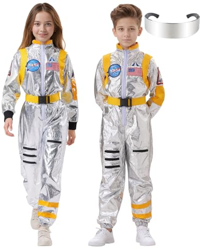 HarnyLoom Déguisement Astronaute Enfant Adulte, Costume Astronaute Garçon Homme Fille Space Combinaison de Pilote Cosmonaute Espace Casque Lunettes Cosplay Halloween Carnival (Jaune - Enfant, XL)
