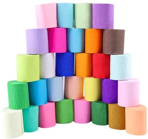 Carta crespa colorata 30 colori, arcobaleno, carta crespa, nastro crespa per feste, nastro crespo colorato, stelle filanti, fioristi, per matrimoni, compleanni, baby shower, Natale, feste, 4,5 cm x 10