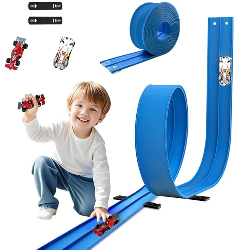 Mailfull Pista Macchinine Set da Pista Auto Flessibile 4,5 M con 2 Macchine 4 Succhiatori Borsa Portaoggetti Regalo per Bambini 3 4 5 6 7 Anni
