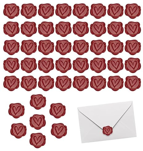 HMCEY 50 Pezzi Sigillo Ceralacca Adesivo Cuore,Adesivi Ceralacca Matrimonio,Sticker Sigillo Buste Matrimonio,Sigilli per Inviti Vintage,Wax Seal,Lettera A Decorazione Vintageper scrapbooking,Regalo