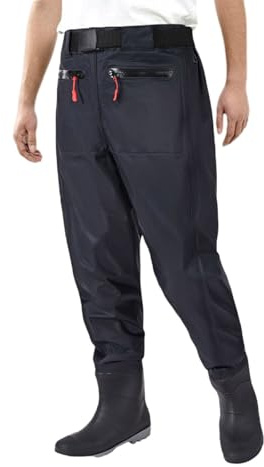 Generico Pantaloni con Imbottitura a Vita Uomo con Stivali - Impermeabile Traspirante per Pesca, Dotati di Tasche e Calze Durature Integrate(Navy, 43)