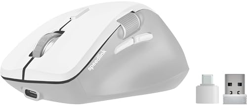 Speedlink Libera Silent Mouse – Bluetooth-mus, tyst klick, uppladdningsbart batteri, tumrullhjul, 1 Bluetooth-profil, 1x USB-A & 1x USB-C 2,4 GHz-profil, 3200 DPI, ergonomisk, vit