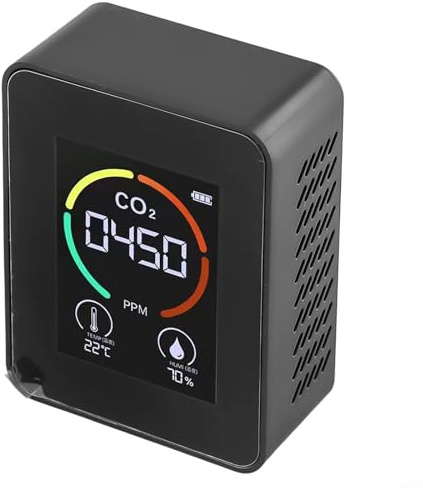 Détecteur de dioxyde de carbone 3 en 1 avec compteur de température et d'humidité, moniteur d'air portable rechargeable avec écran LCD et charge de type C (noir)