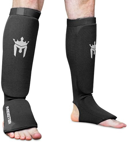 Meister Protezione Tibia e protezione per il collo dei piedi in tessuto elastico MMA (coppia) - nero - L/XL