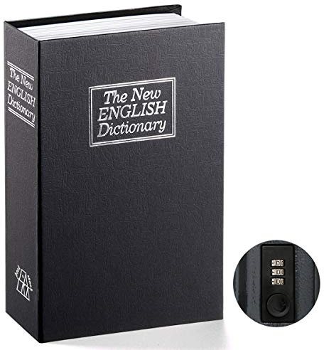 Book Safe with Combination Lock - Jssmst Home Dictionary Diversion Metal Safe for Home Office Code Lock Money Box High Capacity, 9.5 x 6.2 x 2.2 inch, SM-BS0402L, black large
