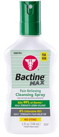 Bactine Max Pain Relieving Antiseptic Spray with Lidocaine, First Aid Pain + Itch Relief, No-Sting, Kills 99% of Germs*, 5oz