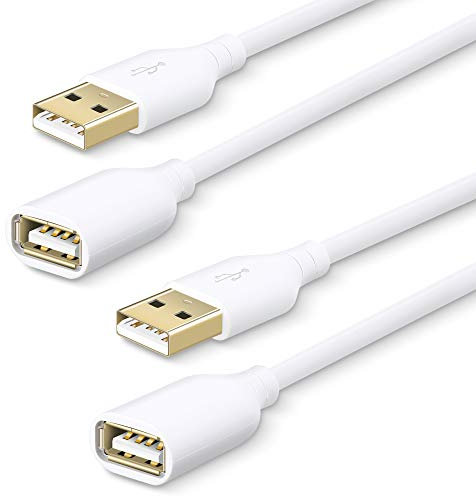 Fasgear 6ft/1.83m 2Pack USB 2.0 Extension Cable,A Male to A Female Charging and Syncing USB Extender Cord for CCTV Security Camera/Webcam/Flash Drive/Hard Drive/Mouse/Printer/USB LED Light(White)