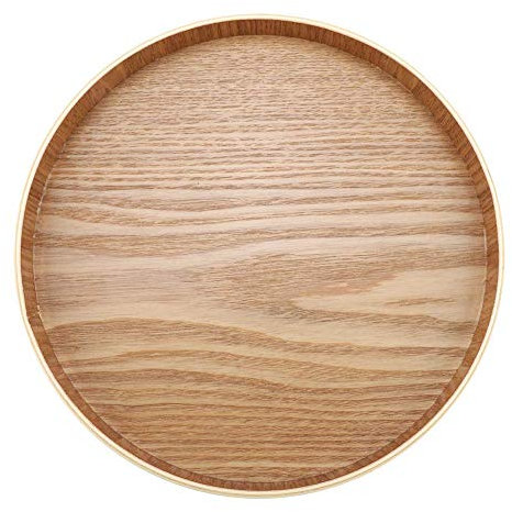 HERCHR Plateau de service rond en bois, assiette en bois pour vin café thé repas de fruits, 27cm