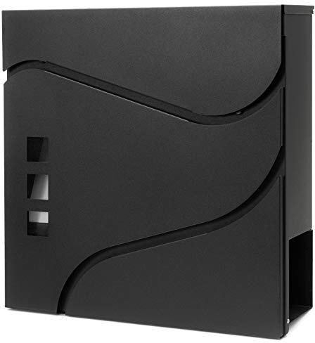 VERDA Briefkasten mit Zeitungsfach und 3 Sichtfenster, Postkasten Designer Wandbriefkasten, 2X Schlüssel Zeitungsrolle Namensschild, modern, Schwarz (SN3685-2)