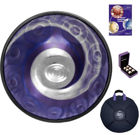 ASTEMAN Handpan in D Minor, 432hz, 22 Inches with 10 Notes, Comes with a Backpack, Courses, Finger Sleeves, Stand, Cleaning Cloth, and Two Mallets