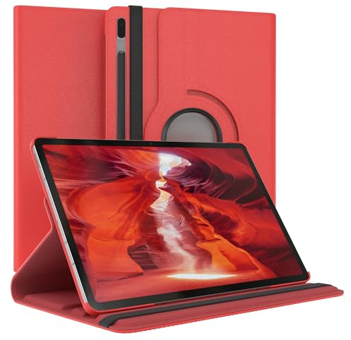 EAZY CASE - Tablet Hülle für Samsung Galaxy Tab S7 FE / 5G Schutzhülle 12.4 Zoll Smart Cover Tablet Case Rotationcase zum Aufstellen Klapphülle 360° drehbar mit Standfunktion Tasche Kunstleder Rot
