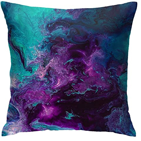 Purple Teal Turquoise Galaxy Nebulous Throw Pillow Cover Cozy Square Pillow Case Home Decorative for Bed Couch Sofa Living Room Cushion Cover 18''X18'', One Size (220323)