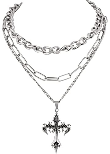 Sacina Gothic Layered Cross Choker Necklace, Goth Emo Grunge Necklace, Goth Jewelry, Halloween Christmas Jewelry Gift For Women