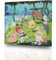 POP Creations SpongeBob Leinwandbild mit quadratischer Hose im Seurat-Stil, SpongeBob und Freunde im Park, 44 x 35 cm, gespannte Leinwand, Wandkunst für Wohnzimmer, Premium-Qualität, fertig zum