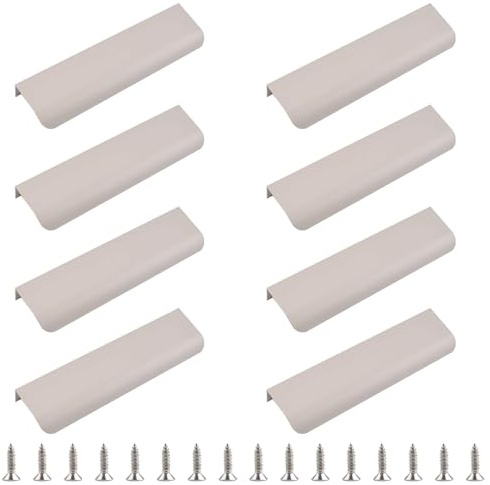 MOROBOR Lot de 8 poignées cachées de tiroir de style moderne, poignées incurvées en alliage d'aluminium invisible, poignée d'armoire, 80 mm, gris cachemire