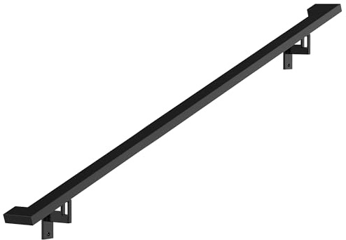 Modern Aluminum Handrail Complete DIY Kit – Matte Black with Adjustable Wall Mount Brackets Included (2' Length)
