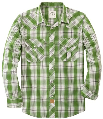 Dubinik® Pearl Snap Shirts for Men Long Sleeve Western Shirt for Men's Vintage Casual Plaid Cowboy Country Button Beige Green