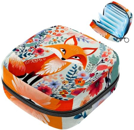 Borsa mestruale,Sacchetto di immagazzinaggio del tovagliolo sanitario,Campo di fiori e volpe,Porta tamponi per borsa