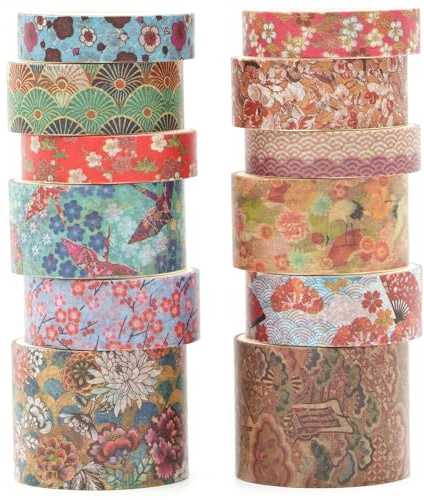 KAVI' S 12 rullar Kyoto berlock Washi tejp set tejp papper dekorativ maskeringstejp färgglad för scrapbooking hantverk (incense & Fireworks)