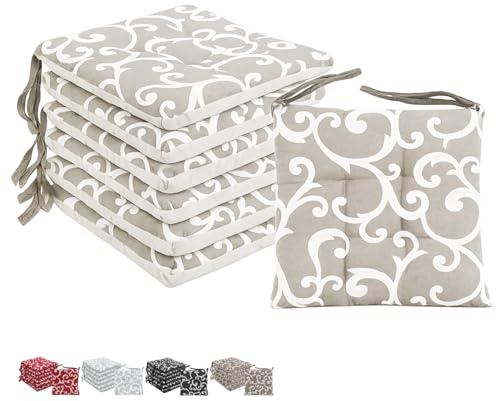 VIRSUS Set 6 Cuscini per Sedie a 4 Punti con Lacci 022, Misura 40x40 cm, Coprisedia da cucina, Imbottitura Poliestere e Rivestimento Cotone e Poliestere, Made in Italy (Beige Fantasia)