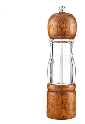 Macinapepe manuale per sale e pepe, in legno, con sottovaso, perfetta tenuta, macinino in ceramica, finezza regolabile, altezza: 20,5 cm, naturale