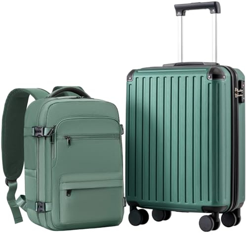 COOLIFE Handgepäck Koffer 55X40X20cm und Kabinen Rucksack 20L(40X25X20cm) Set für Ryanair & Easyjet Flugzeug Handgepäck Kabinengepäck Hartschlagenkoffer Reiserucksack Klein mit TSA-Schloss