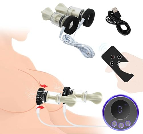 BDSMYEE Ventouse de mamelon extra forte avec Fonction de choc électrique, 2 Suceurs Mamelons avec télécommande, Jouet sexuel Stimulation mammaire