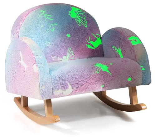 COSTWAY Schaukelstuhl Kinder, Kindersofa im Dunkeln Leuchtend, Kindersessel gepolstert aus Flanellstoff mit Rückenlehne & Armlehnen, Kindercouch für Kinder ab 3 Jahren