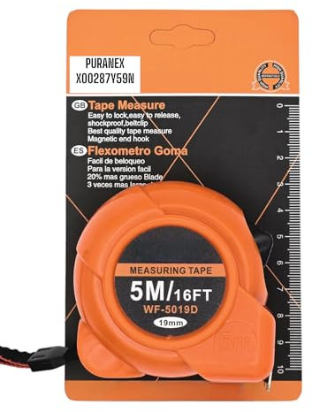 PURANEX - 5m/16ft Heavy Duty Retractable Tape Measure - Durable & Accurate, Imperial & Metric, with Metal Belt Clip, Perfect for measuring and Home & Professional Use (ORANGE)