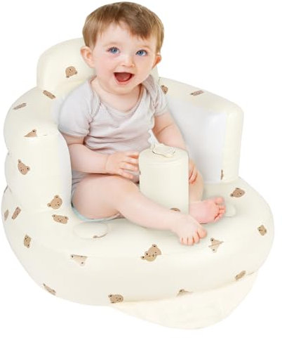 Alaoo Seggiolino Gonfiabile per Neonati, Seggiolino rialzato portatile, Pompa dell'aria incorporata, supporto per la schiena del bambino, Adatto per esterni, bagno, sala da pranzo(Testa D'orso)