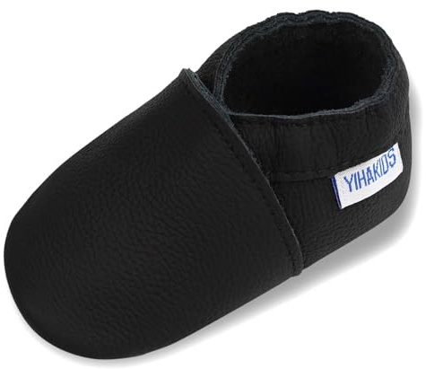 YIHAKIDS Chausson Cuir Bébé Chaussons Cuir Souple Bébé Fille Garçon Premiers Pas Mignon Chausson Bebe Antidérapante (Size XL, Noir, 18-24 Mois, 24/25 EU)