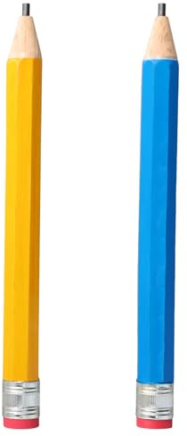 2 st gigantiska träpennor, 33,5 cm, överdimensionerade pennor med lock och suddgummi, stor, rolig, extra stor penna, nyhet för barn, skola, hem, kontor, festgåvor (gul, blå)
